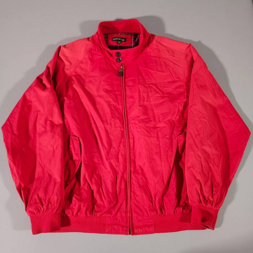 Orvis Harrington Jacket Mens XL Red Plaid Lined Full Zip Mock Neck Lightweight
